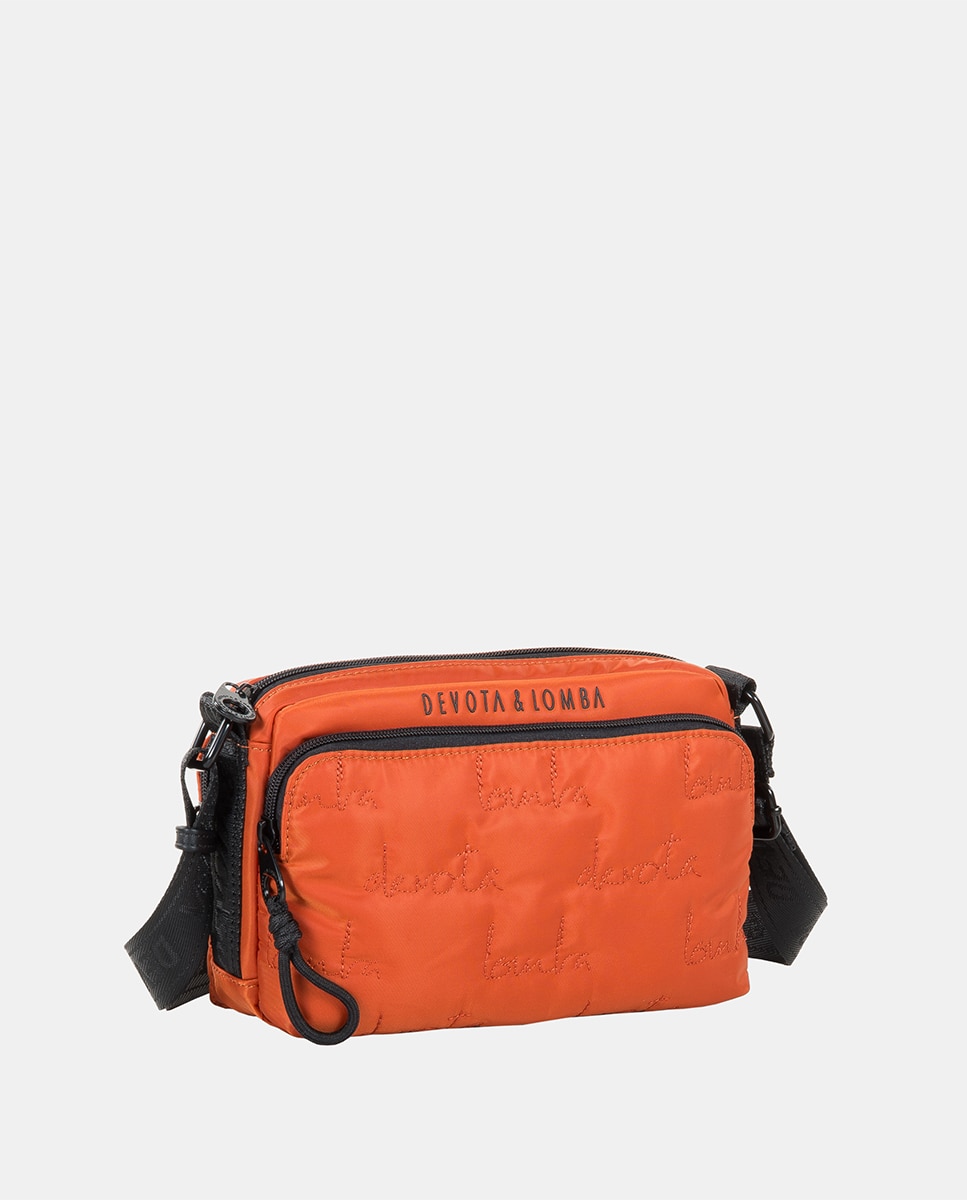 Mala a Tiracolo Pequena de Nylon com Bordado Laranja-2