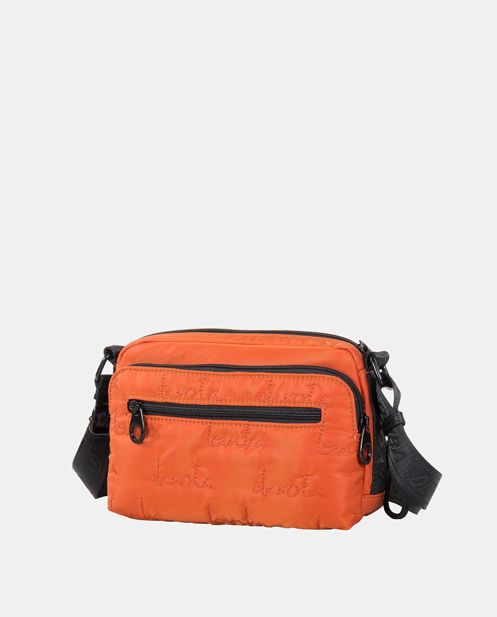 Mala a Tiracolo Pequena de Nylon com Bordado Laranja-3