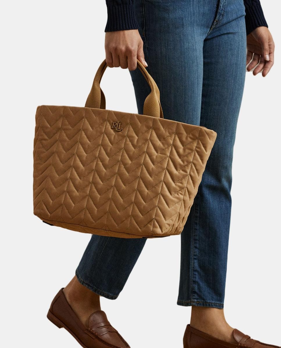 Mala Tipo Tote Stevie Grande de Nylon Acolchoado Bege-3