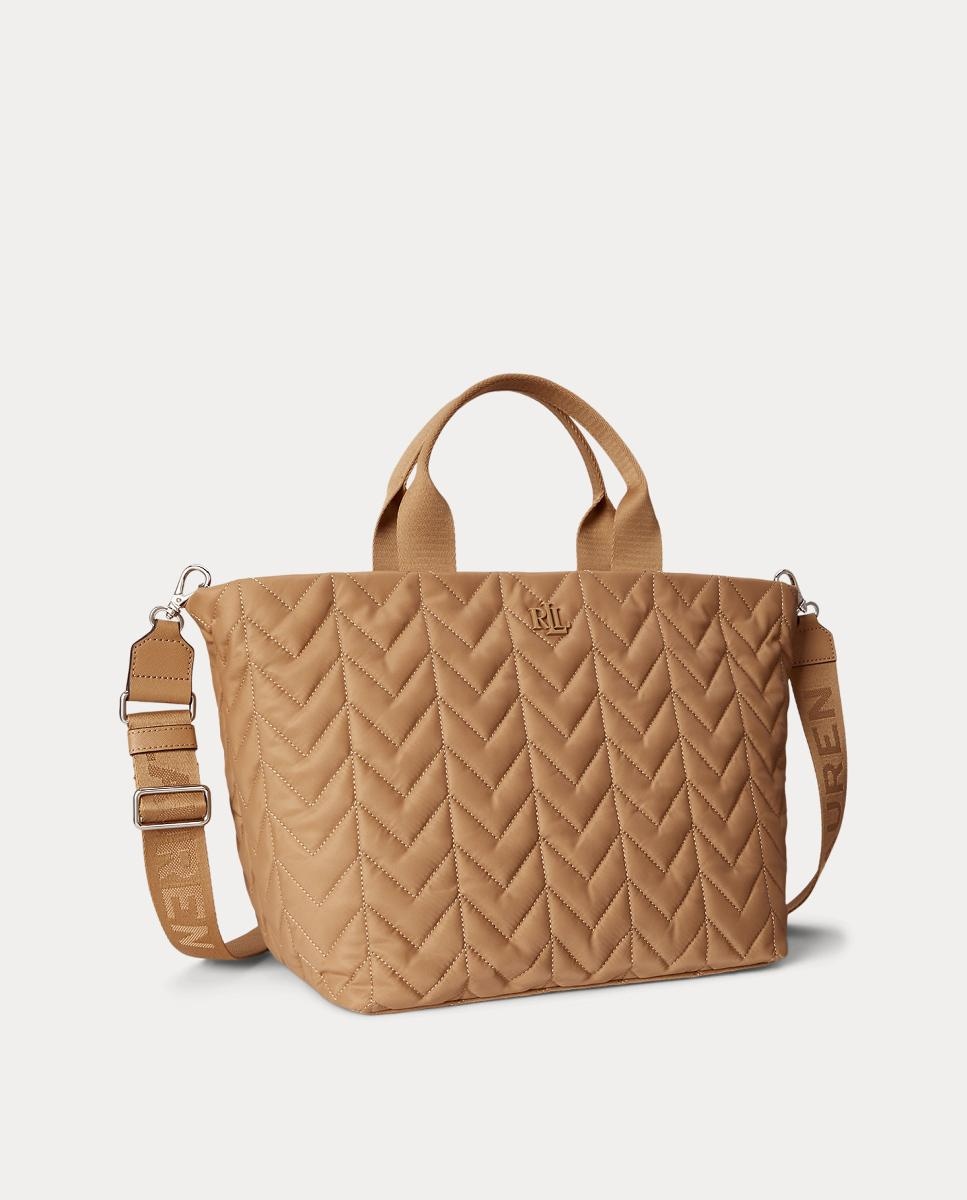 Mala Tipo Tote Stevie Grande de Nylon Acolchoado Bege-5