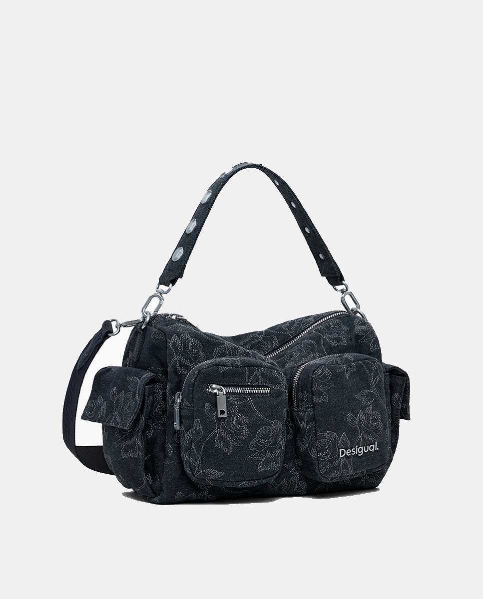 Mala Multibolsos Média de Ganga com Bordados Preto-2