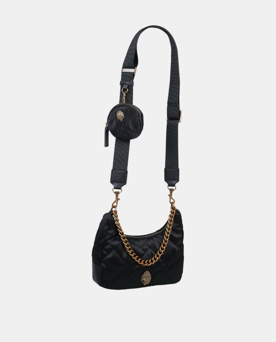 Mala hobo de nylon preta com porta-moedas extraível Preto-2