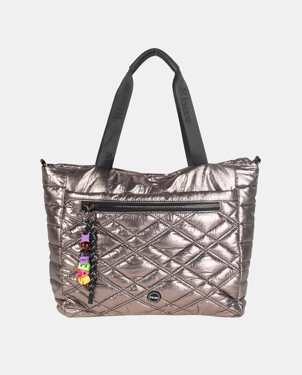 Mala Shopper Grande de Nylon com Fecho de Correr Bege-1