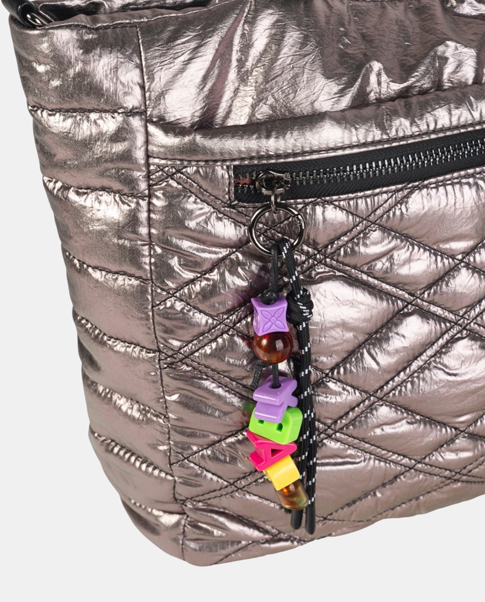 Mala Shopper Grande de Nylon com Fecho de Correr Bege-2