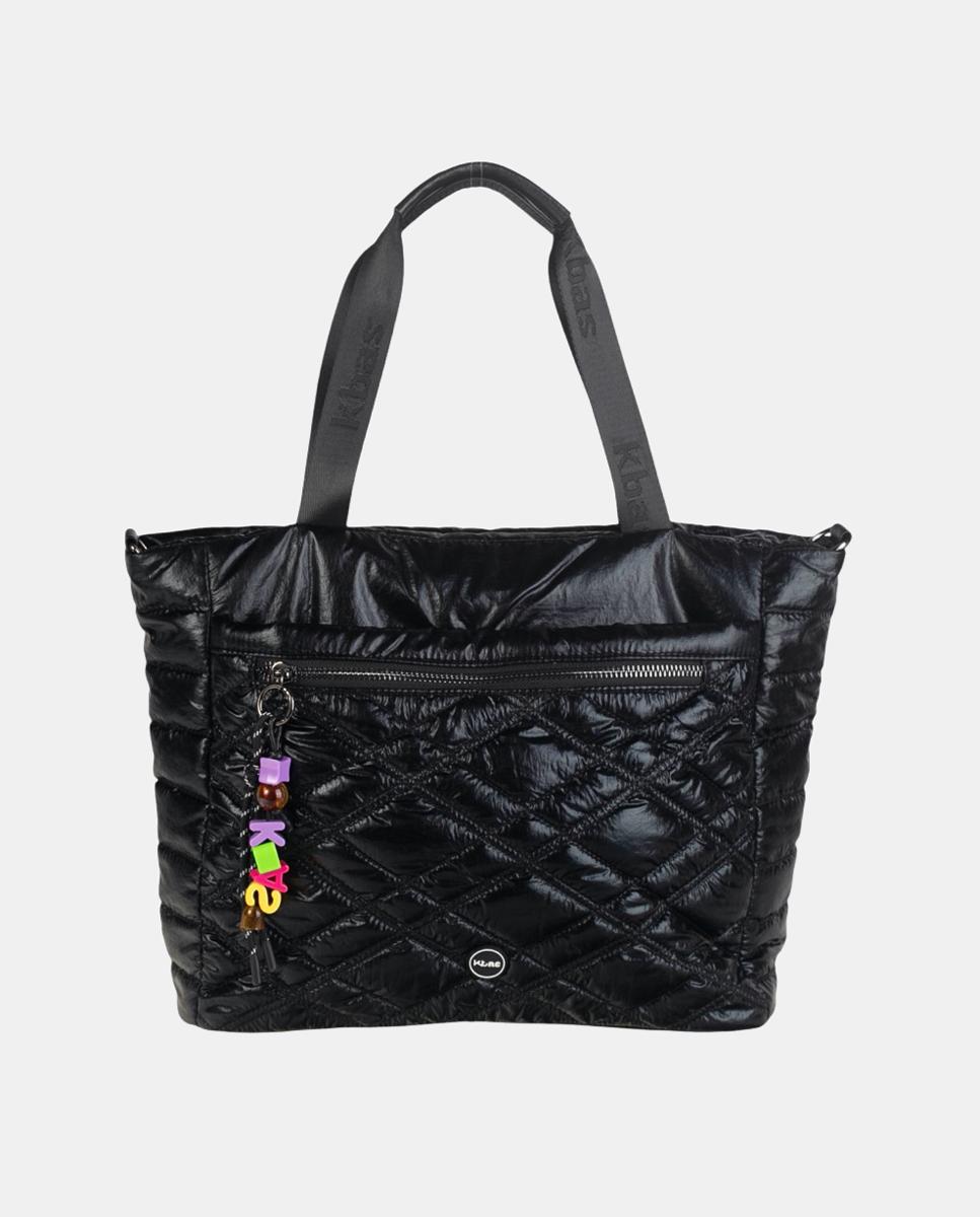 Mala Shopper Grande de Nylon com Fecho de Correr Preto-1