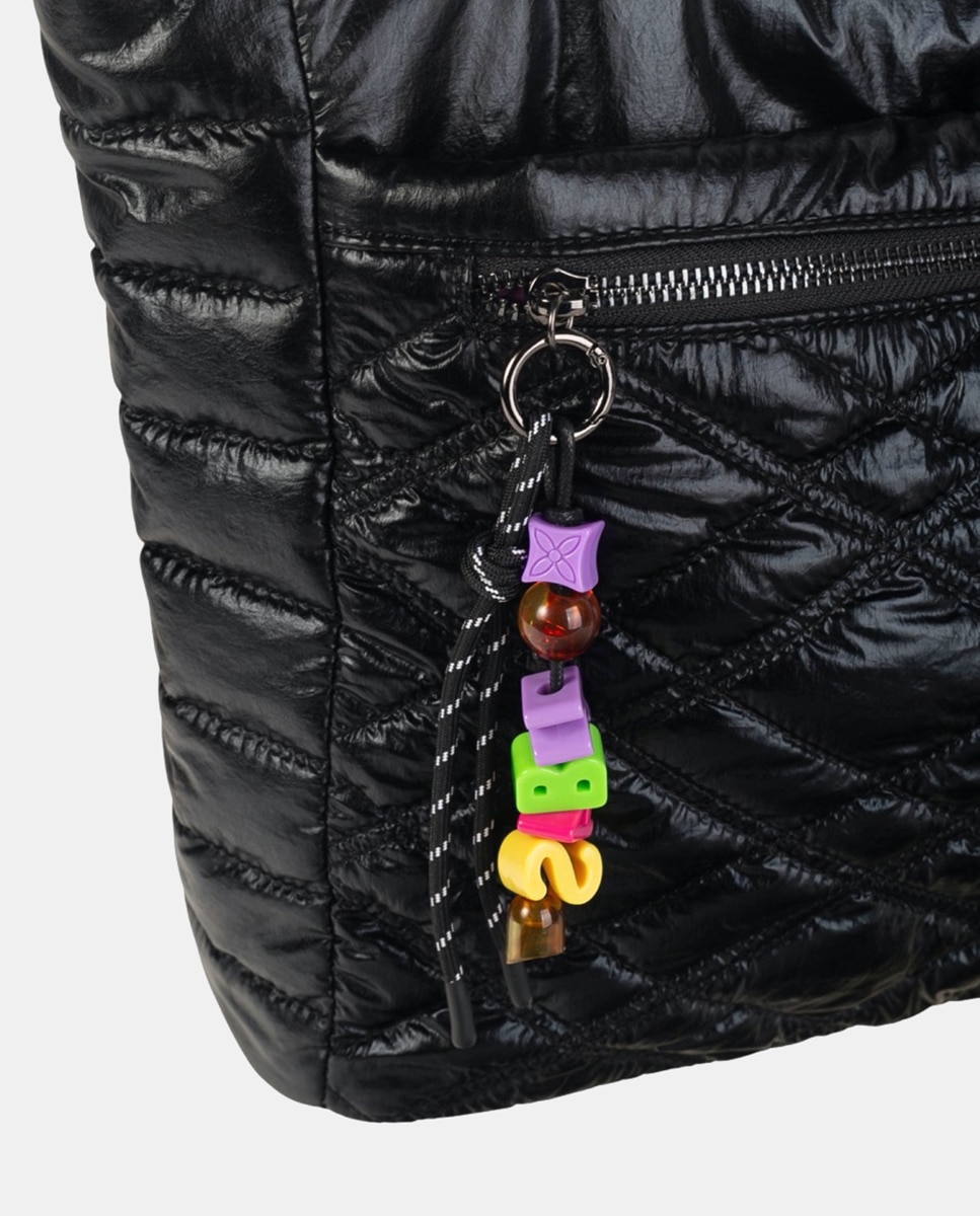 Mala Shopper Grande de Nylon com Fecho de Correr Preto-2