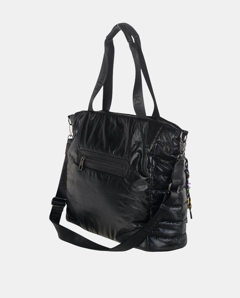 Mala Shopper Grande de Nylon com Fecho de Correr Preto-3