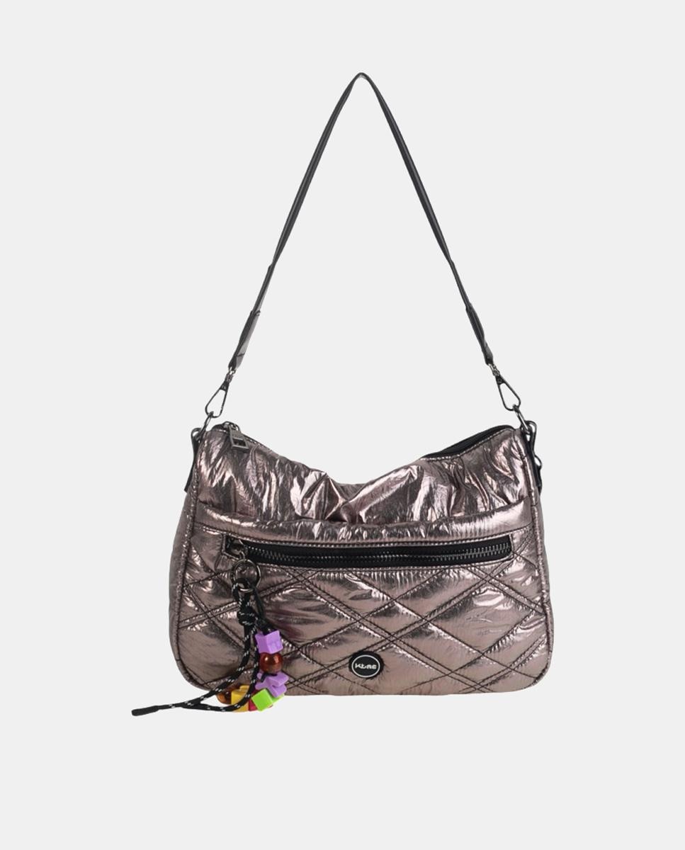 Mala a Tiracolo de Nylon com Fecho de Correr Bege-1