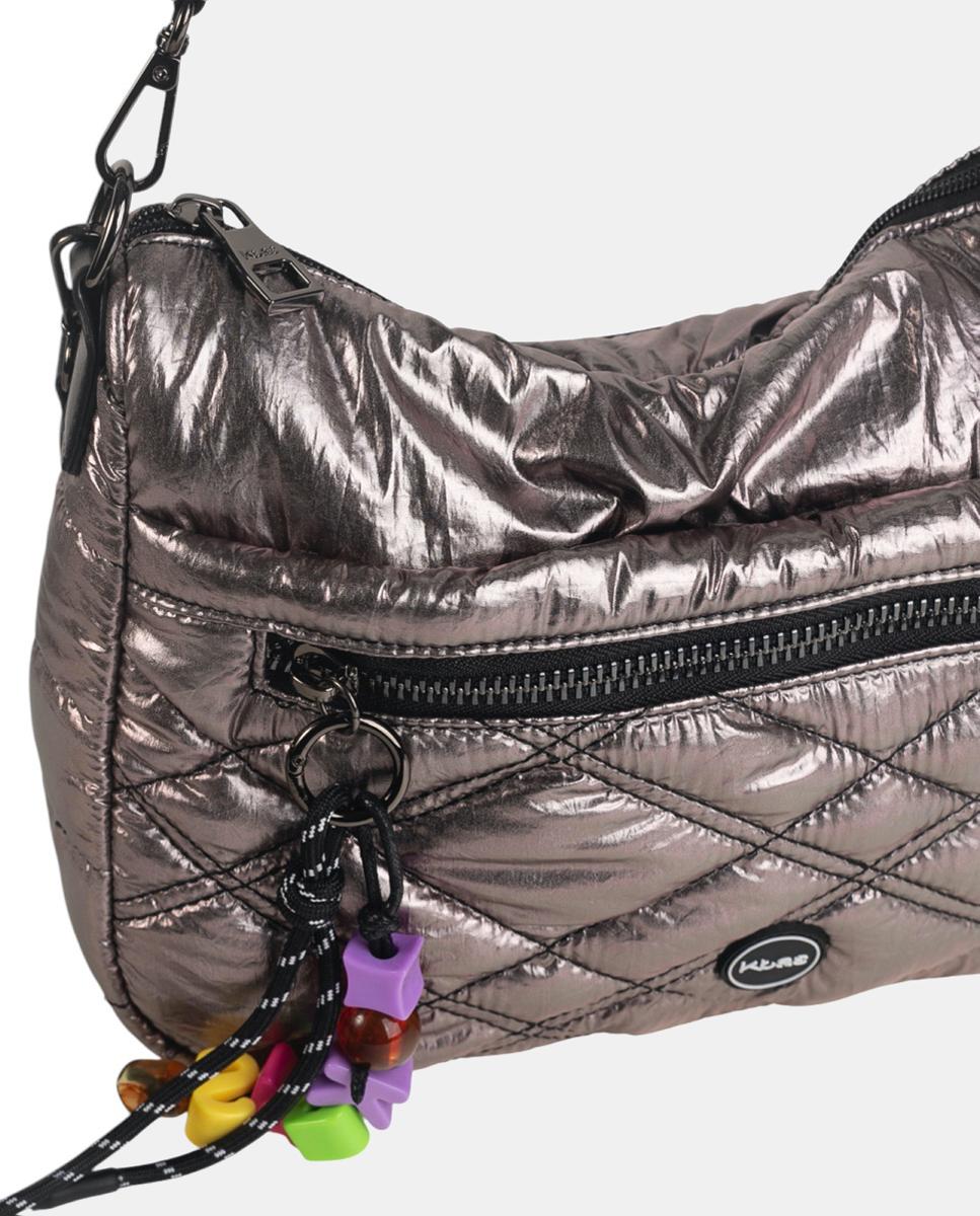 Mala a Tiracolo de Nylon com Fecho de Correr Bege-2