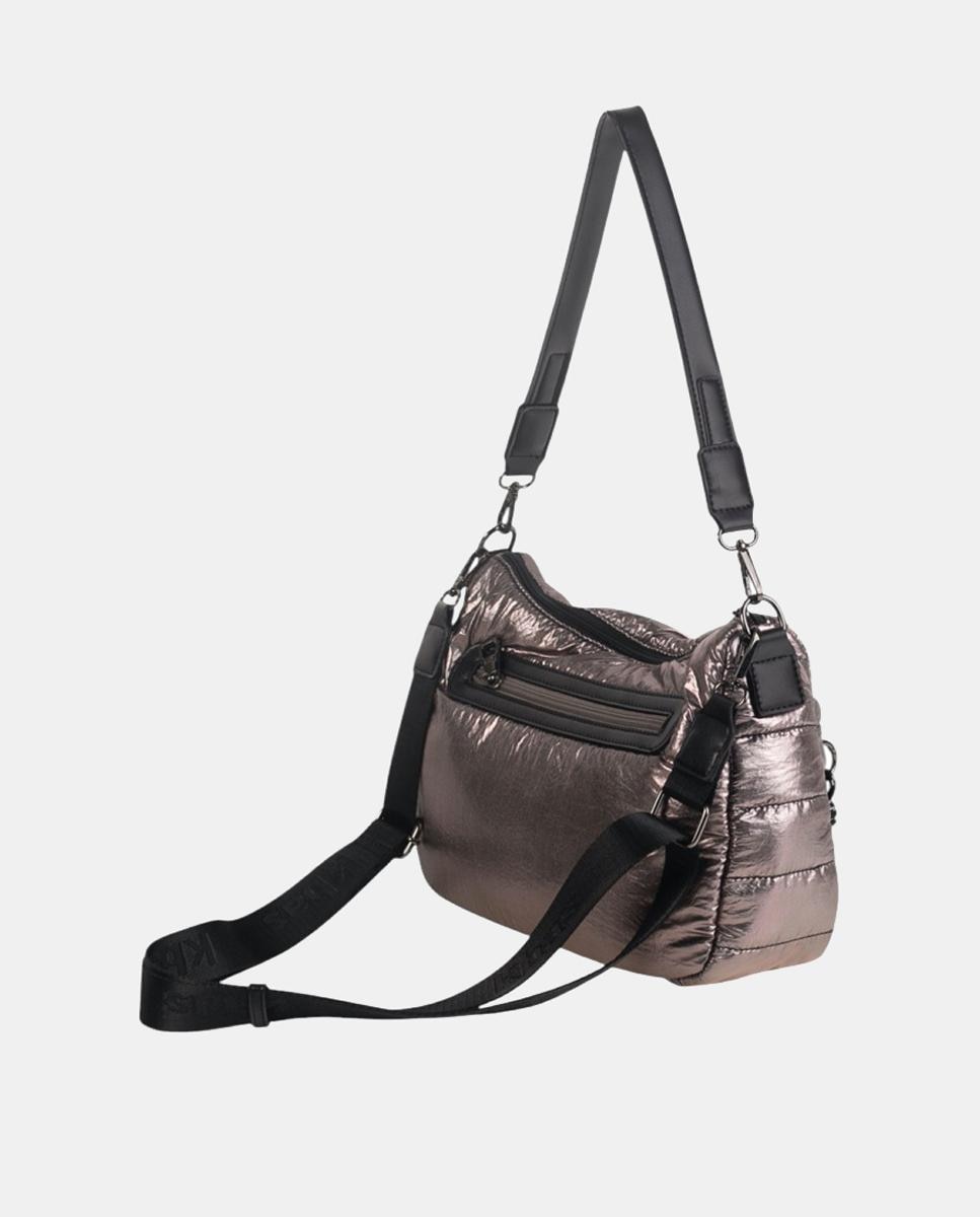 Mala a Tiracolo de Nylon com Fecho de Correr Bege-3