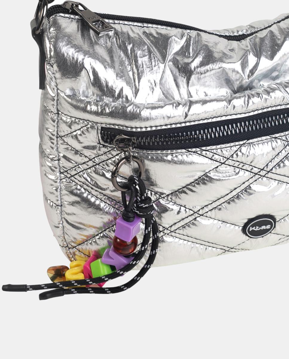 Mala a Tiracolo de Nylon com Fecho de Correr Prata-2