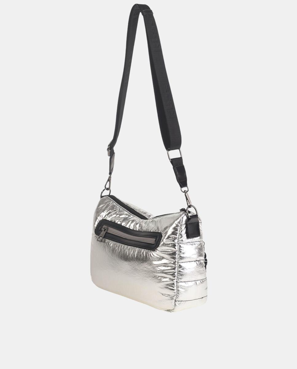 Mala a Tiracolo de Nylon com Fecho de Correr Prata-3