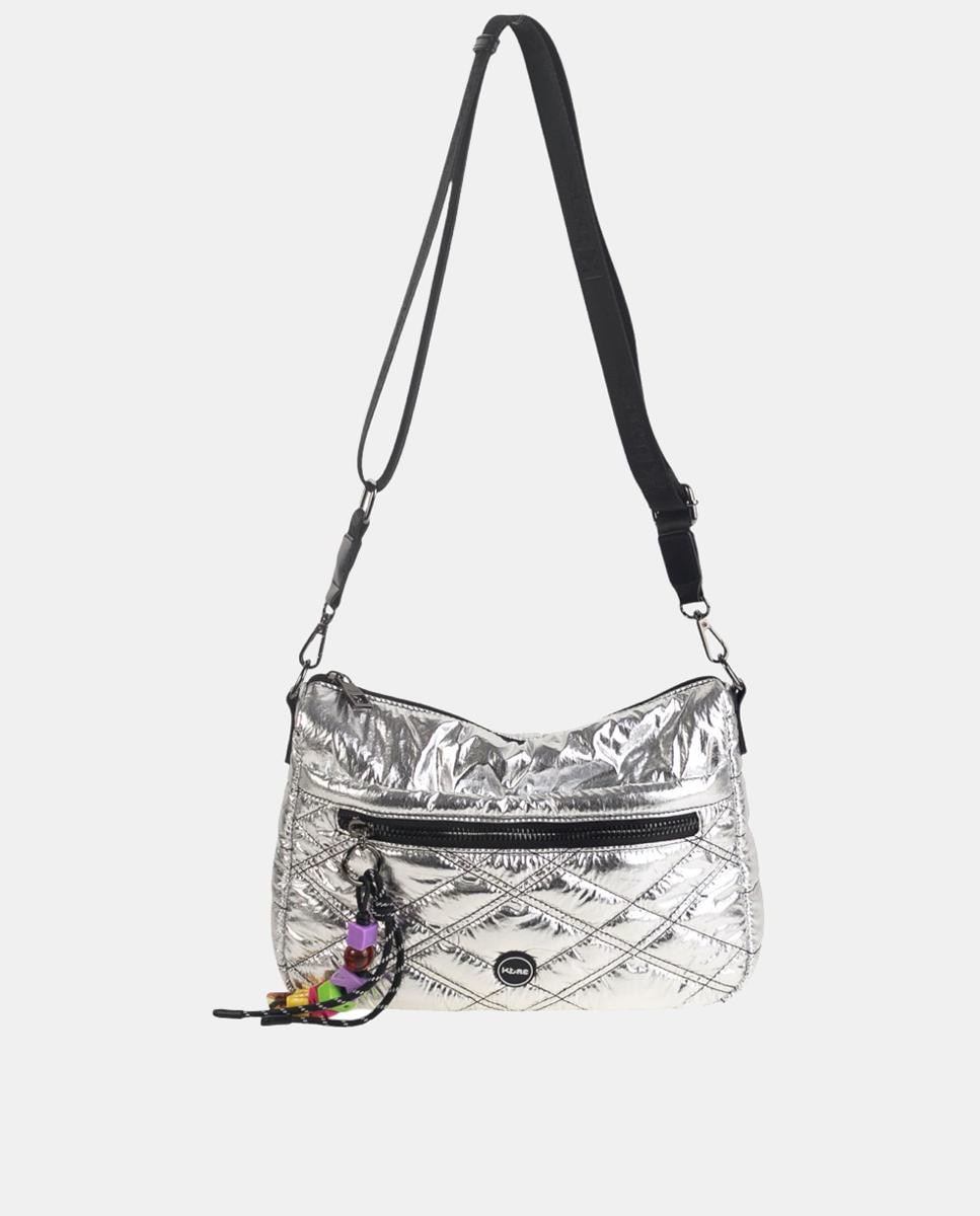 Mala a Tiracolo de Nylon com Fecho de Correr Prata-4
