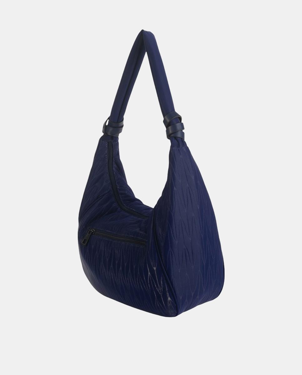 Mala Hobo de Nylon com Fecho de Correr Azul-3