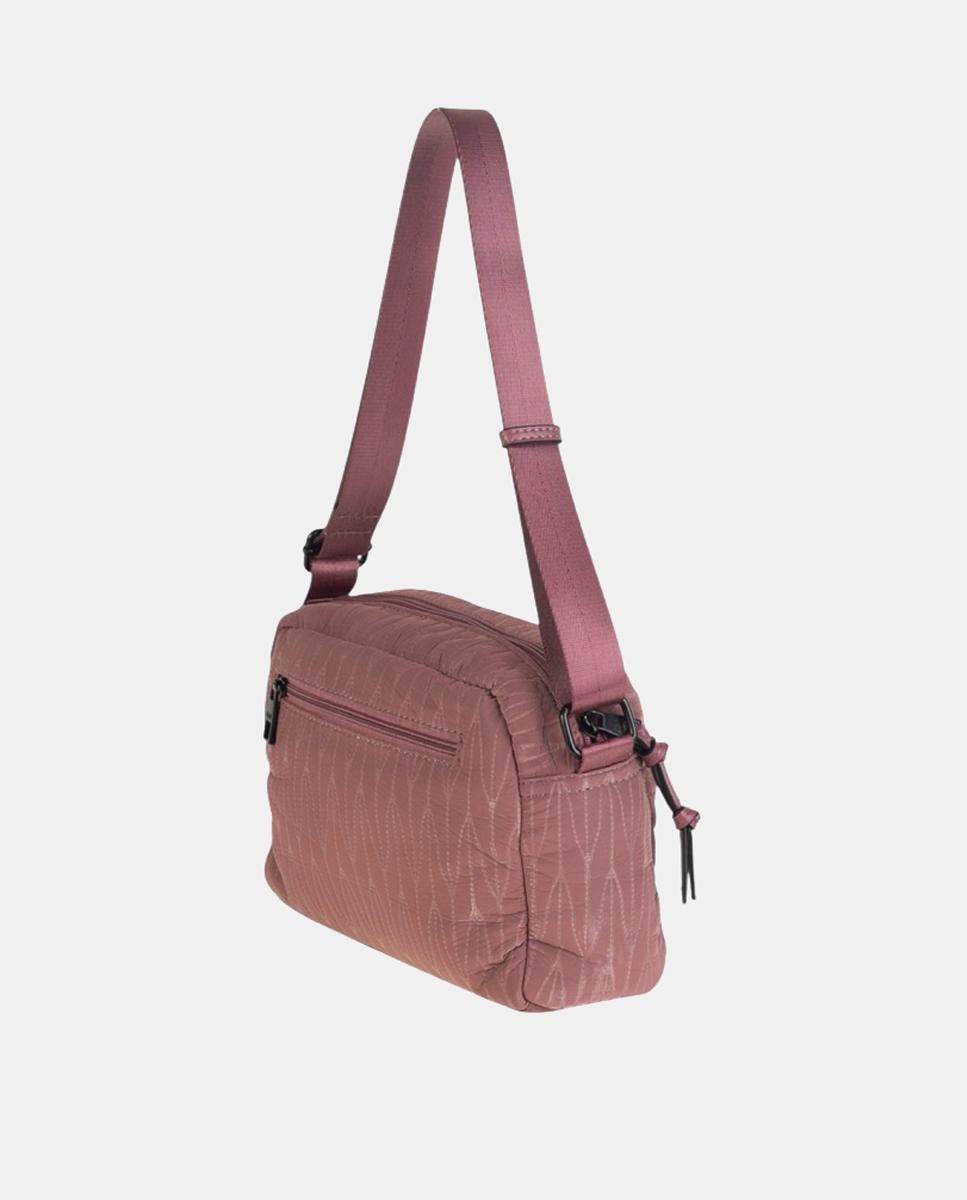 Mala a Tiracolo Pequena de Nylon com Fecho de Correr Rosa-3