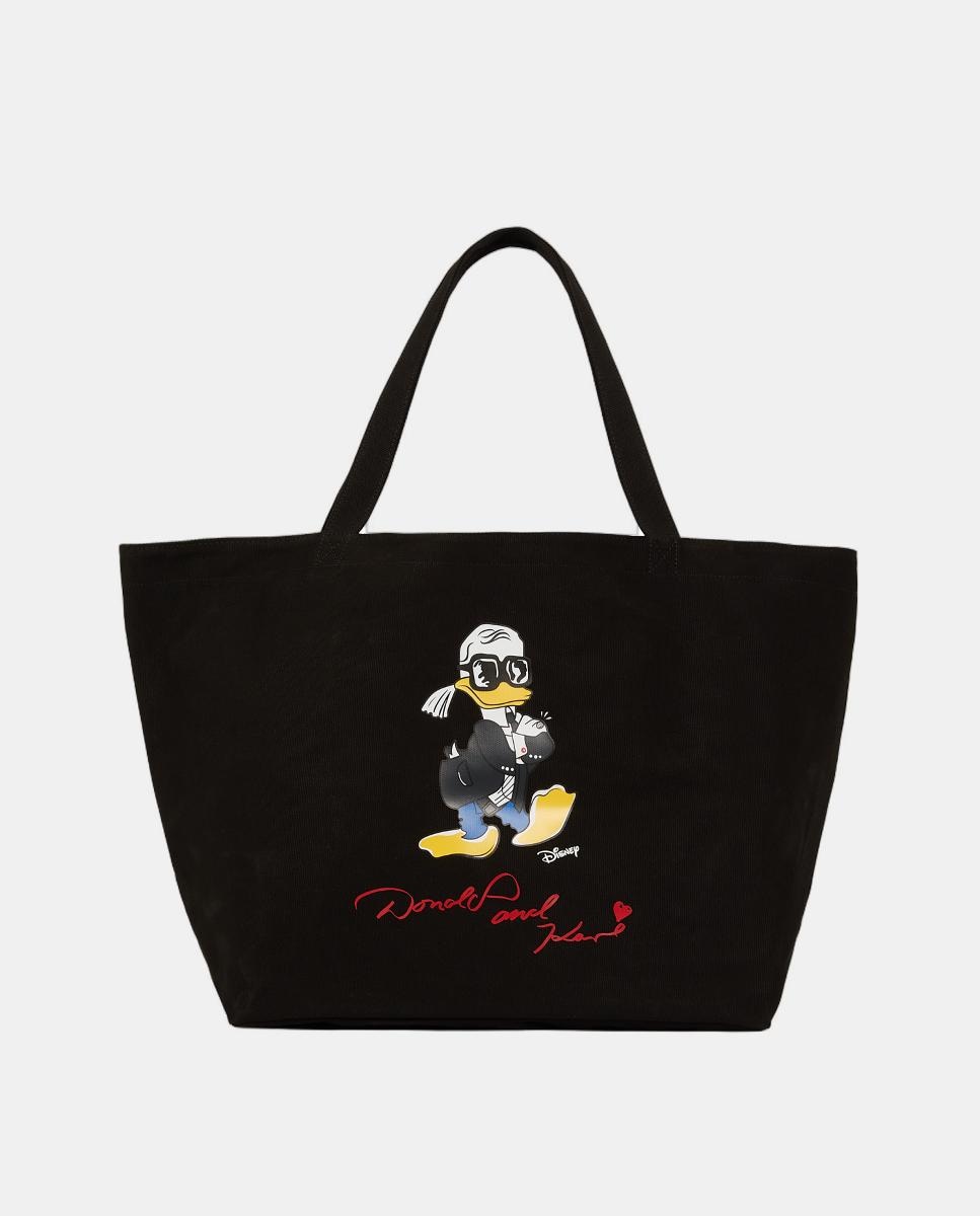 Mala de Ombro Grande de Algodão Reciclado com Íman Preto-1