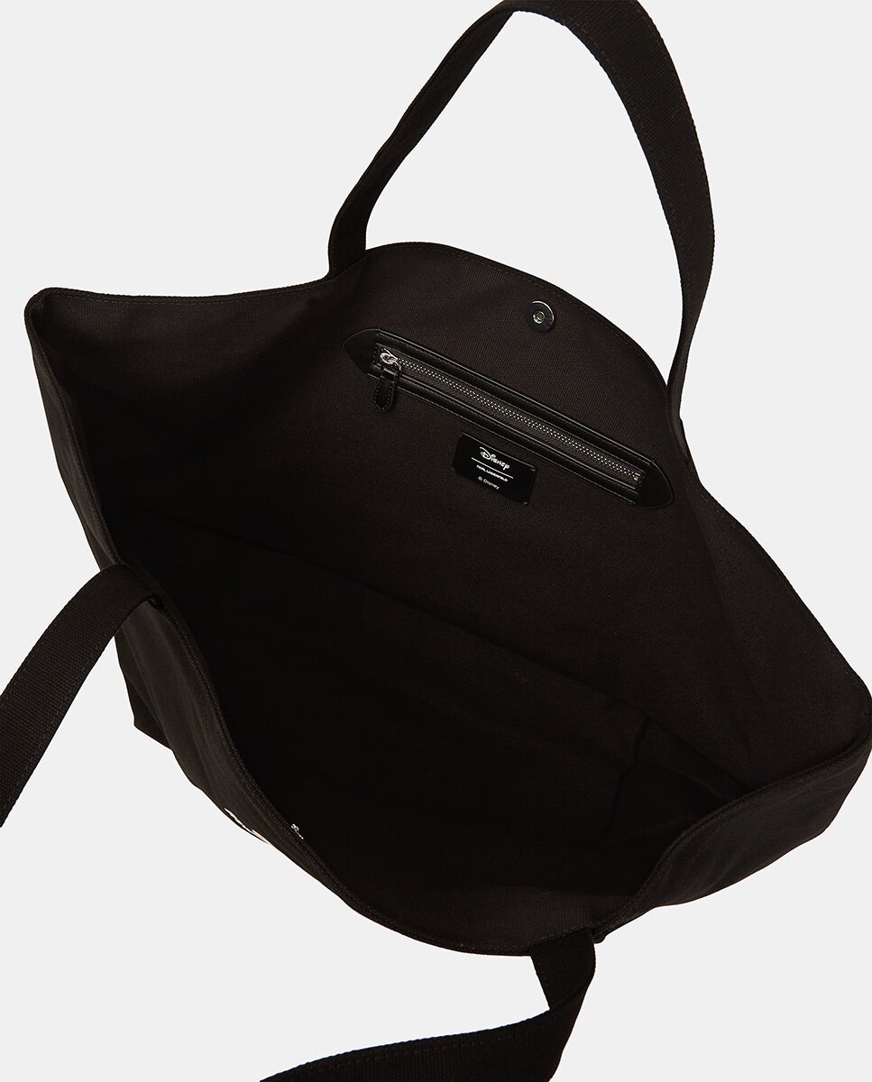 Mala de Ombro Grande de Algodão Reciclado com Íman Preto-3