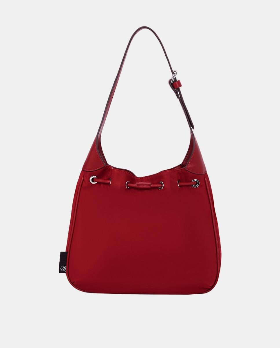 Mala de Ombro Média de Poliamida com Fecho de Correr Bordeaux-2