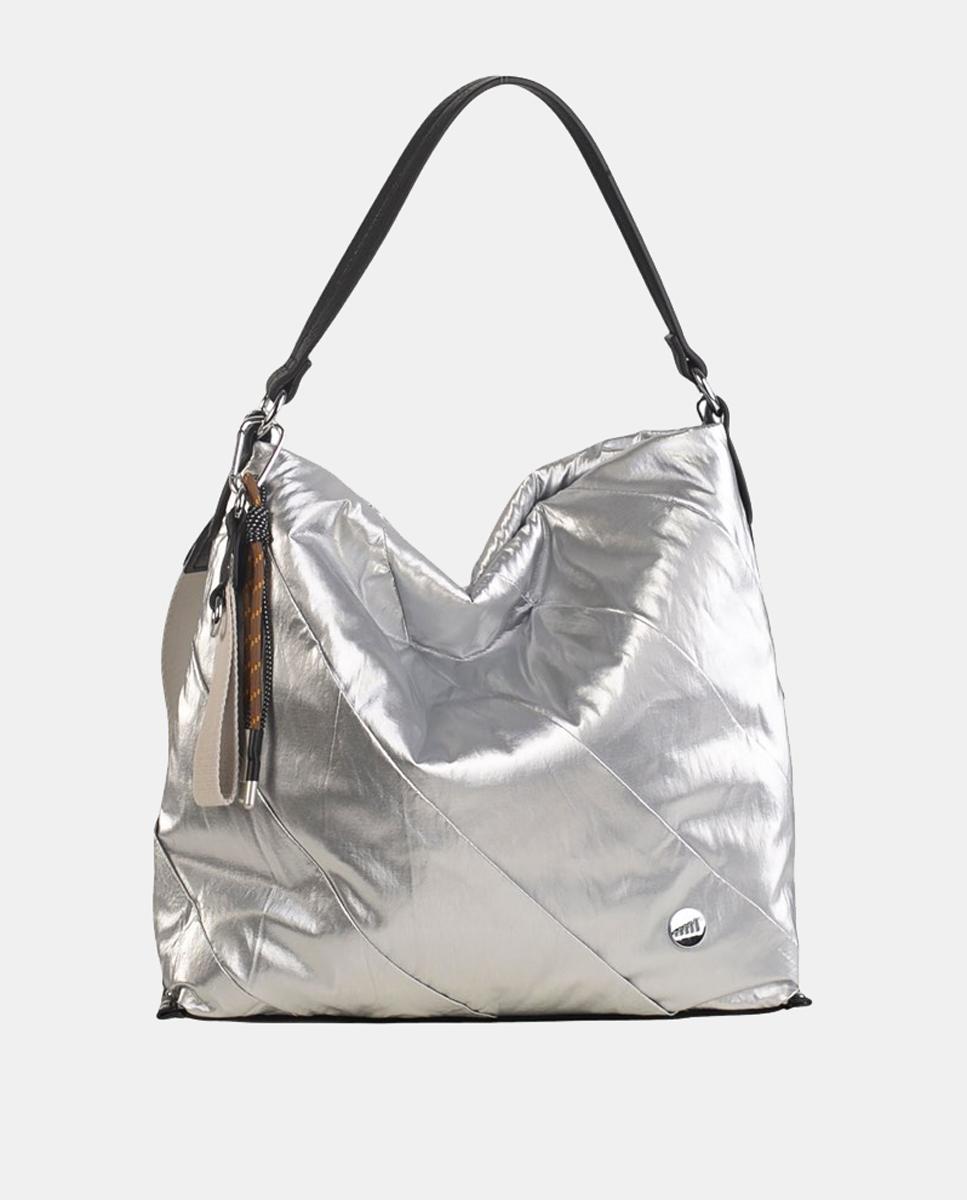 Mala Hobo de Nylon com Fecho de Correr Prata-1