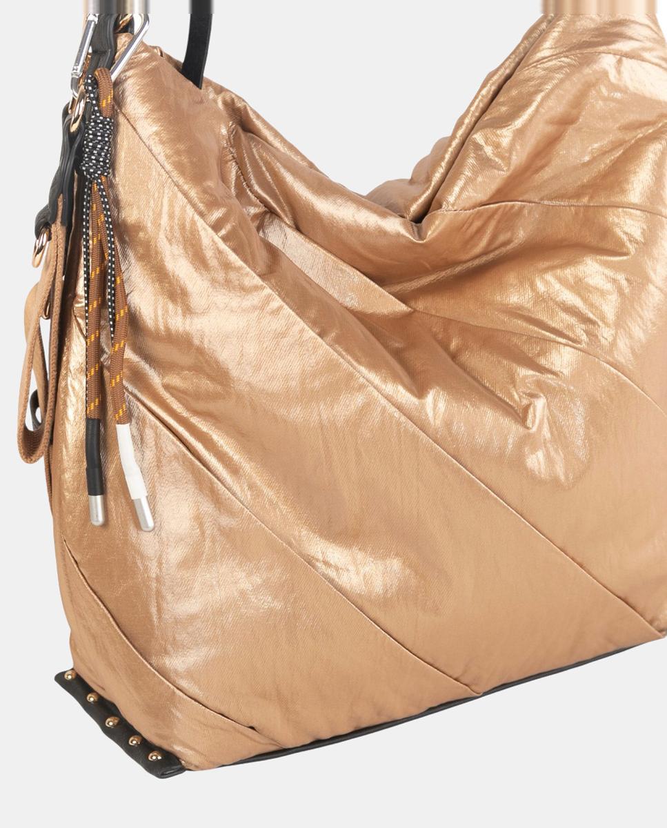 Mala Hobo de Nylon com Fecho de Correr Ouro-3