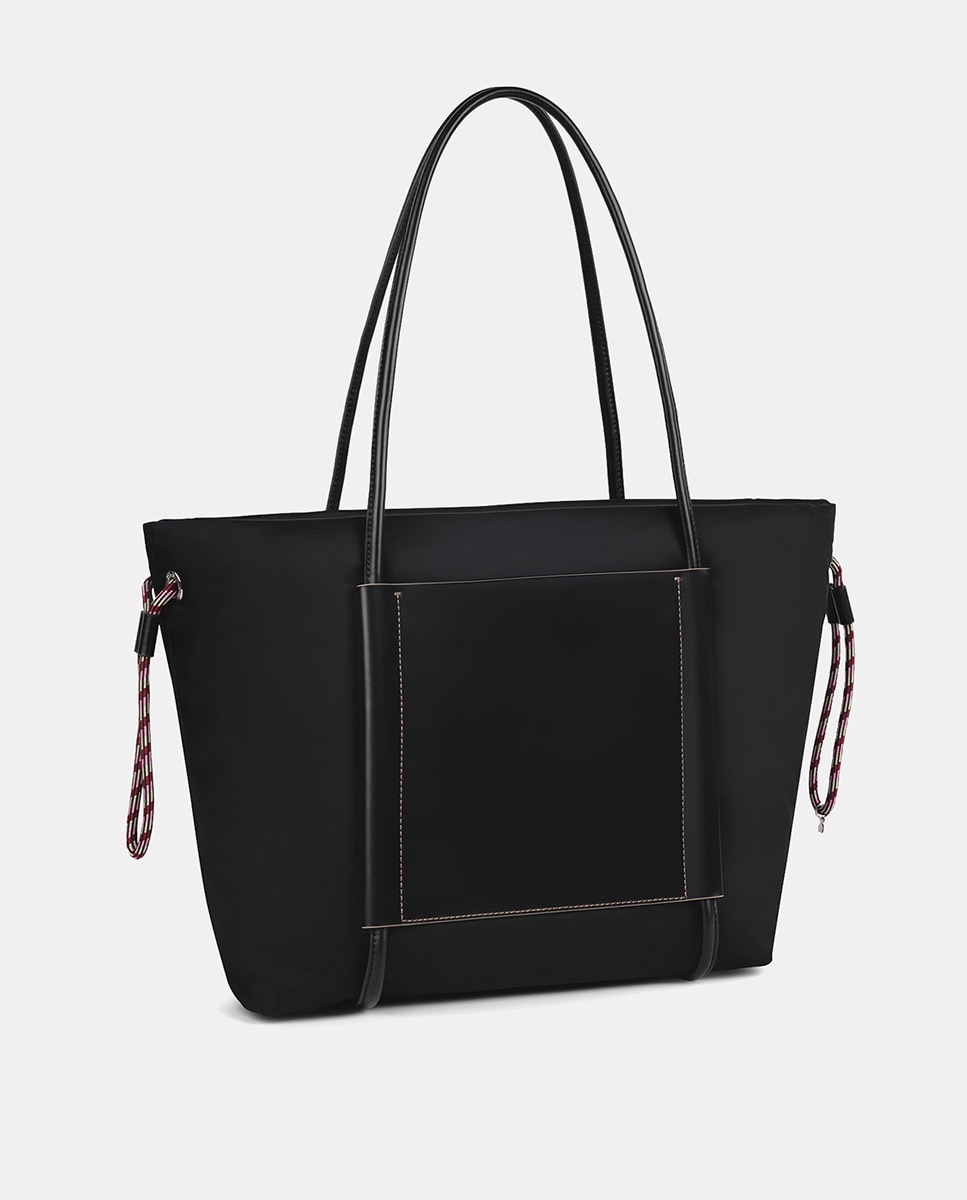Mala tipo tote grande Empire de nylon reciclado nude Preto-4
