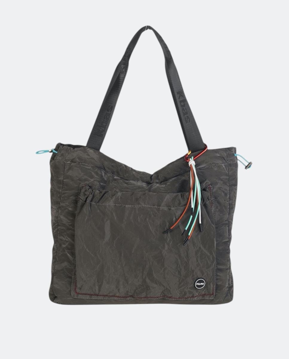 Mala Tipo Hobo de Nylon com Fecho de Correr Cinzento-1