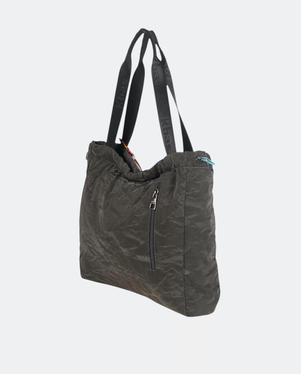 Mala Tipo Hobo de Nylon com Fecho de Correr Cinzento-2