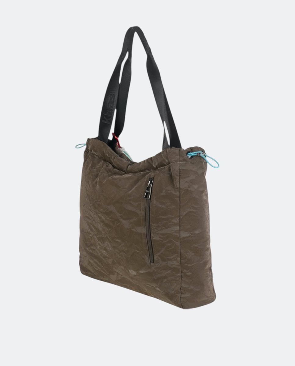 Mala Tipo Hobo de Nylon com Fecho de Correr Caqui-2