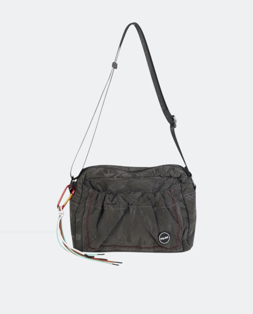 Mala a Tiracolo Pequena de Nylon com Fecho de Correr Cinzento-1