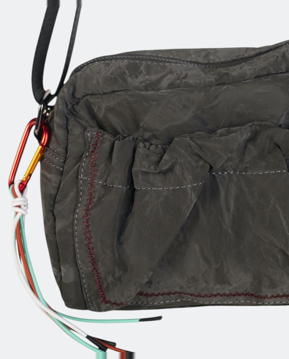 Mala a Tiracolo Pequena de Nylon com Fecho de Correr Cinzento-3