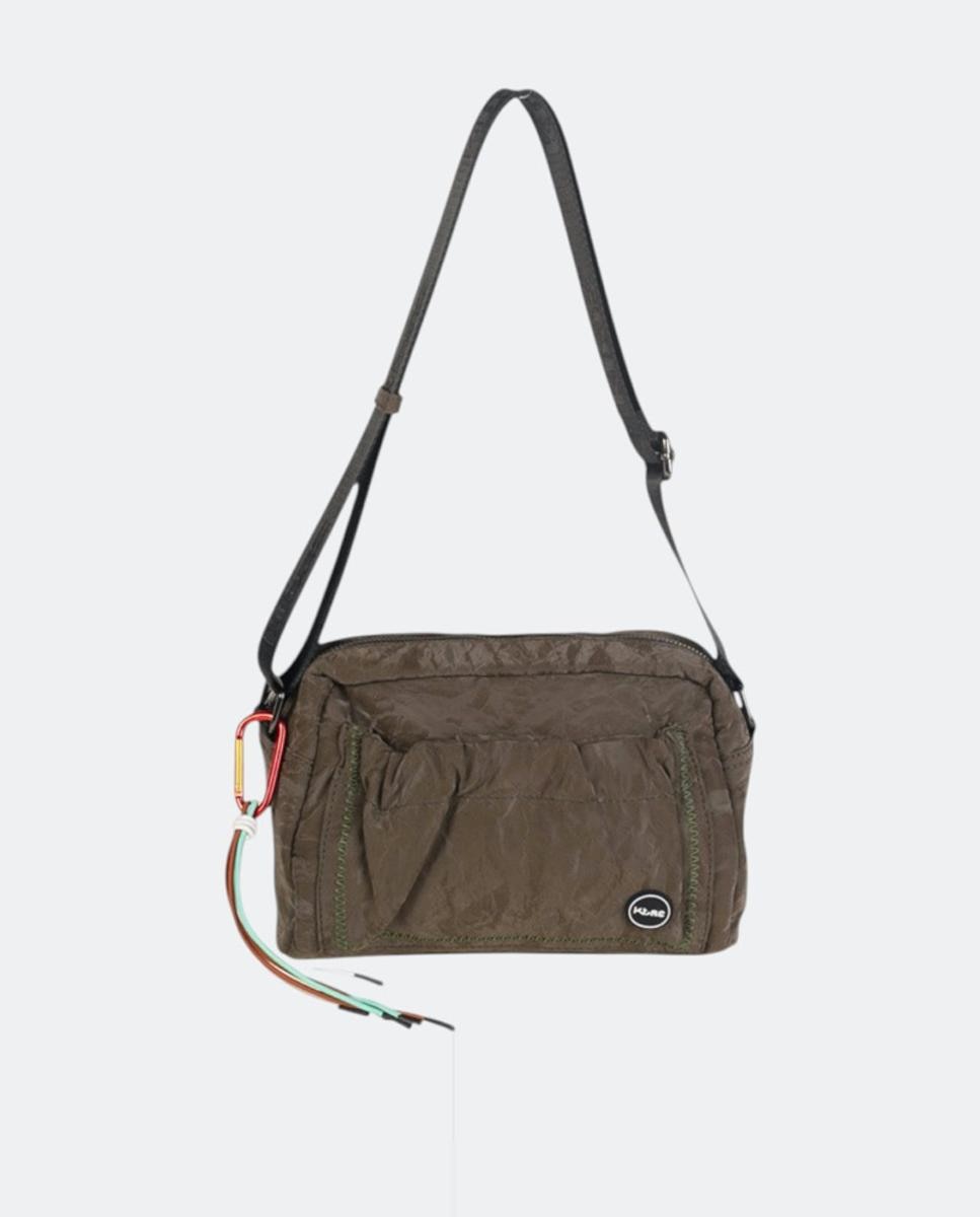 Mala a Tiracolo Pequena de Nylon com Fecho de Correr Caqui-1