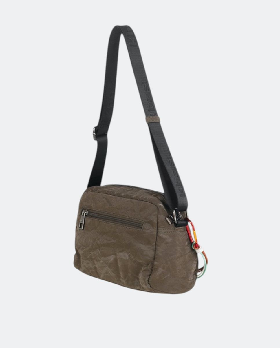 Mala a Tiracolo Pequena de Nylon com Fecho de Correr Caqui-2