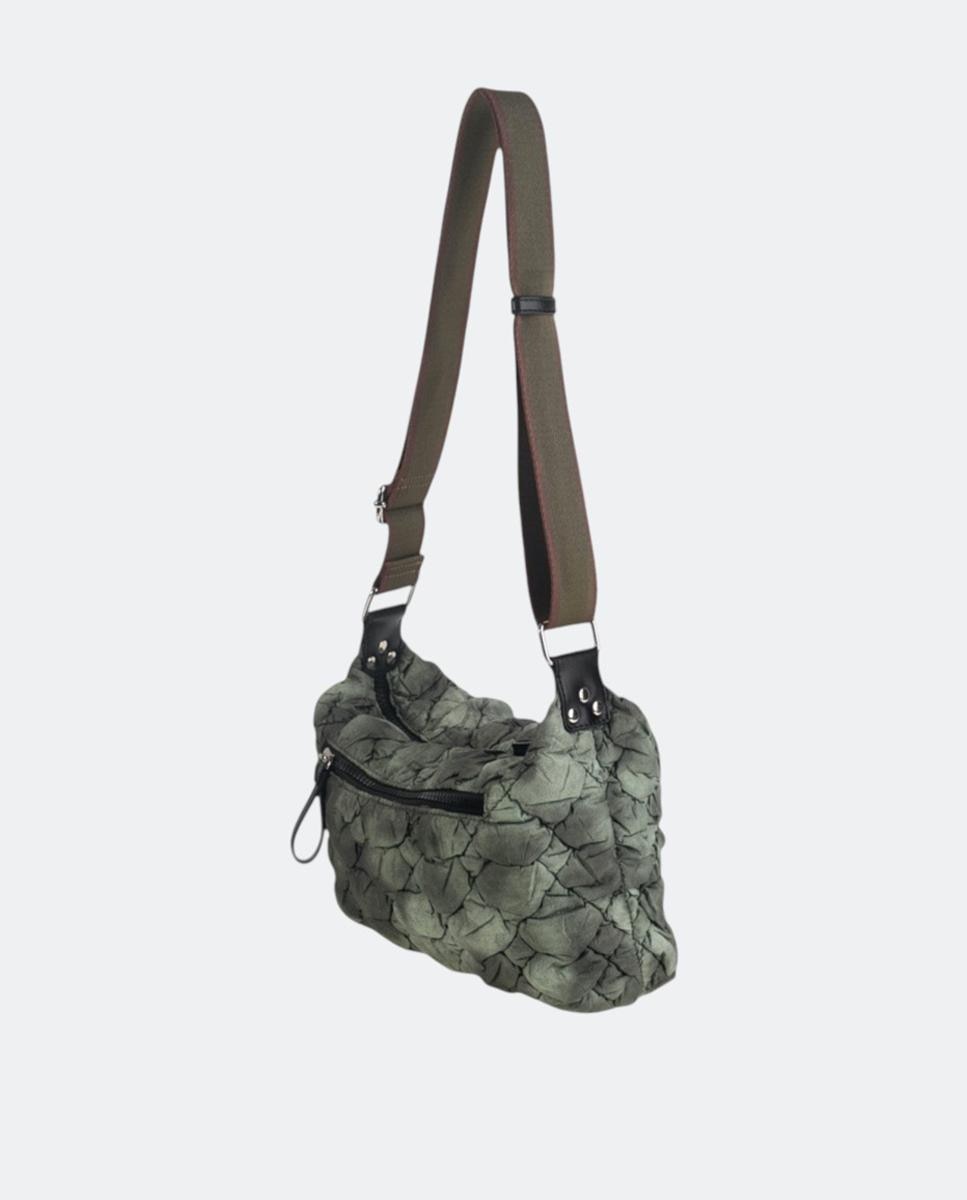 Mala a Tiracolo de Nylon com Fecho de Correr Verde-2
