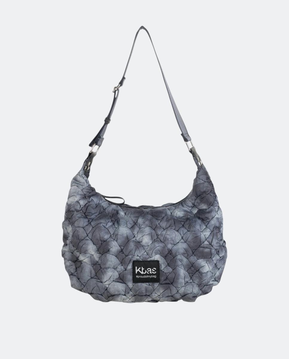 Mala Tipo Hobo de Nylon com Efeito Enrugado e Fecho de Correr Cinzento-1