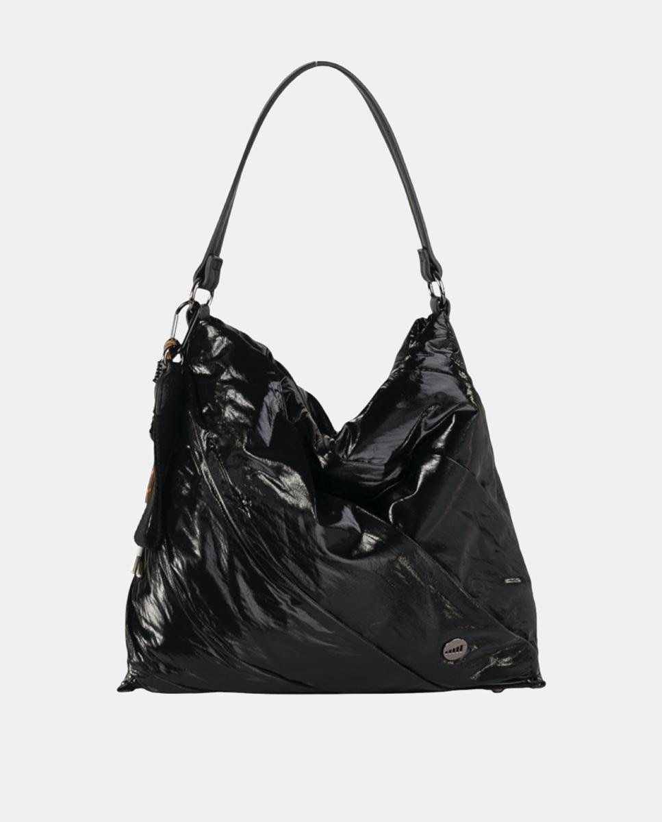 Mala Hobo de Nylon com Fecho de Correr Preto-1