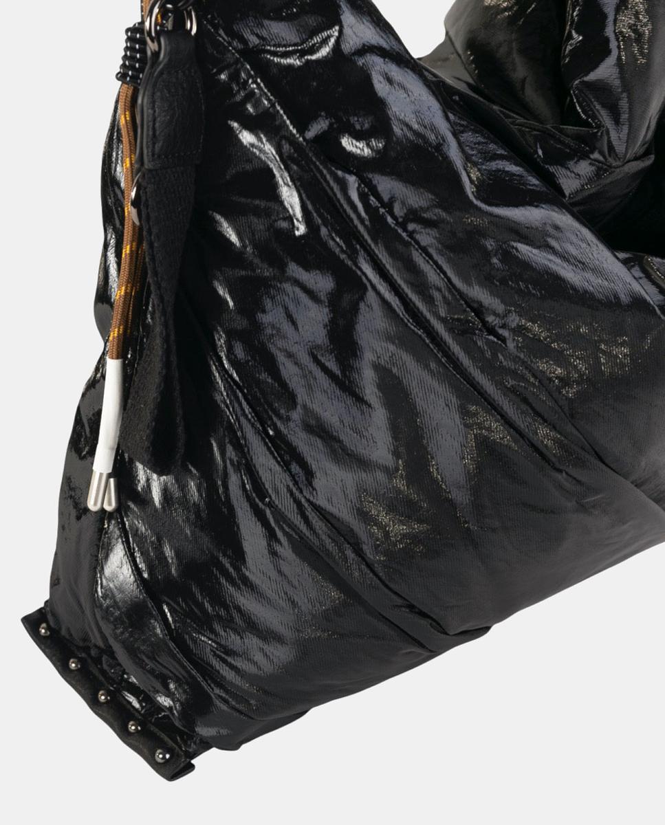 Mala Hobo de Nylon com Fecho de Correr Preto-3
