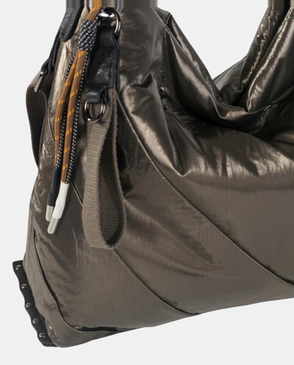 Mala Hobo de Nylon com Fecho de Correr Caqui-3