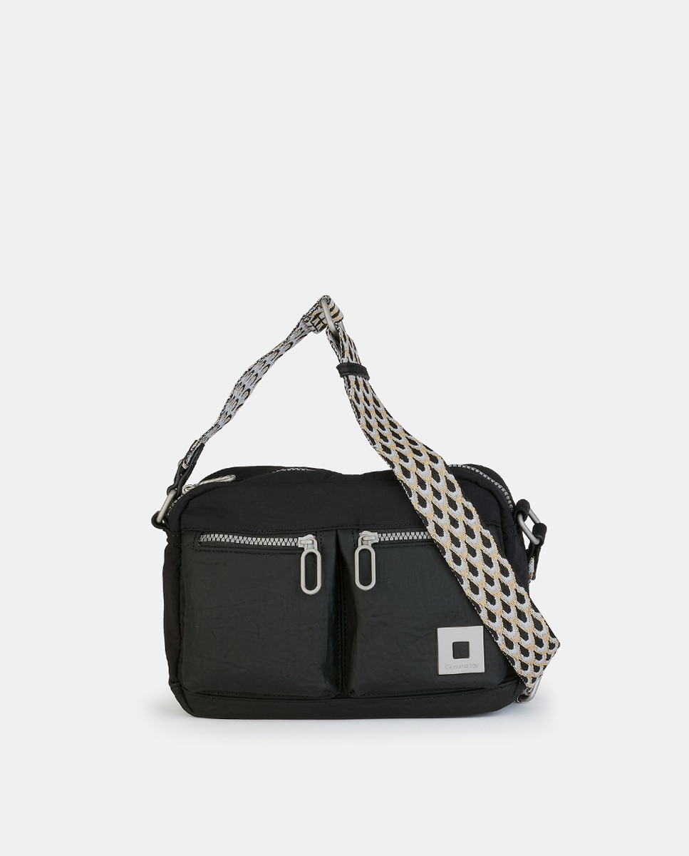 Mala Crossbody Pequena com Fecho de Correr Preto-1