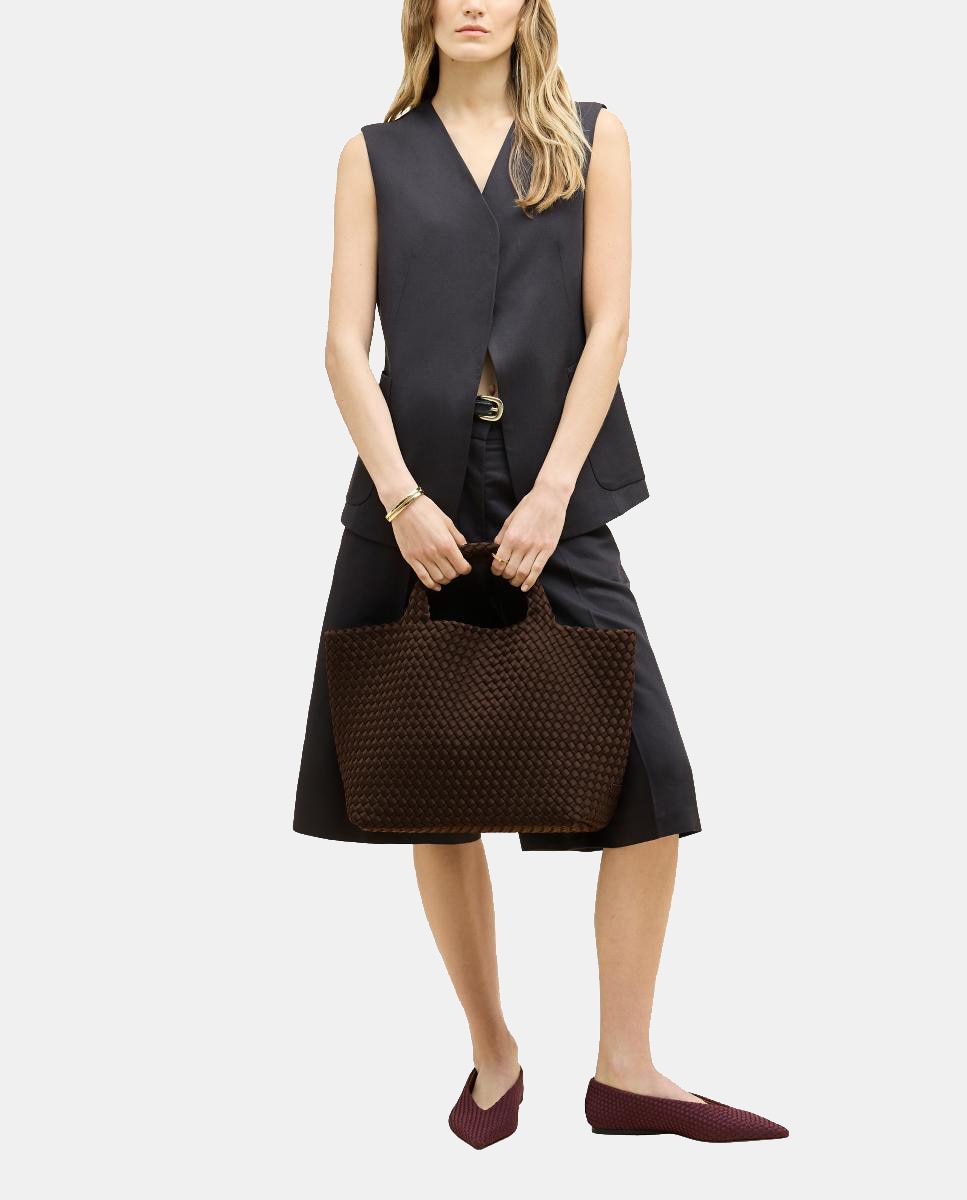 Mala Tipo Tote Média Entrançada Modelo St Barths Castanho-escuro-5