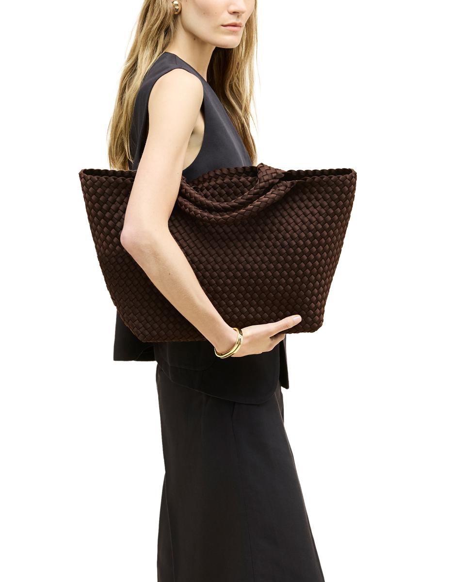 Mala Tipo Tote Média Entrançada Modelo St Barths Castanho-escuro-6