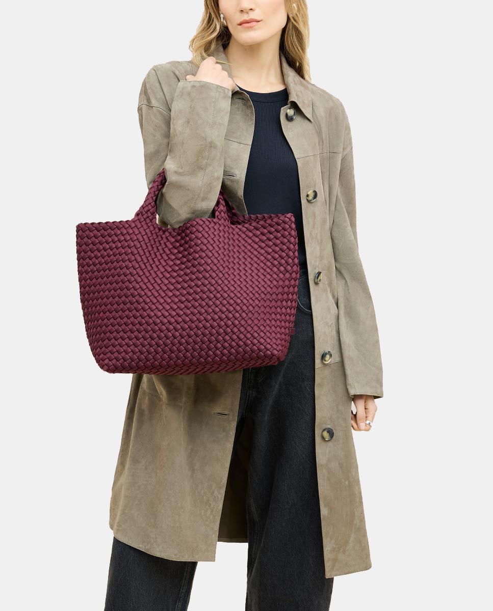 Mala Tipo Tote Média Entrançada Modelo St Barths Bordeaux-5