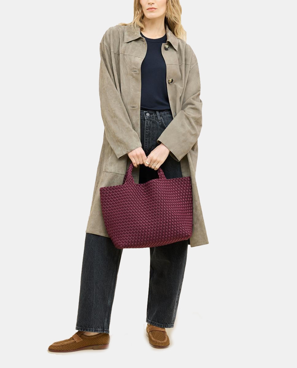 Mala Tipo Tote Média Entrançada Modelo St Barths Bordeaux-6
