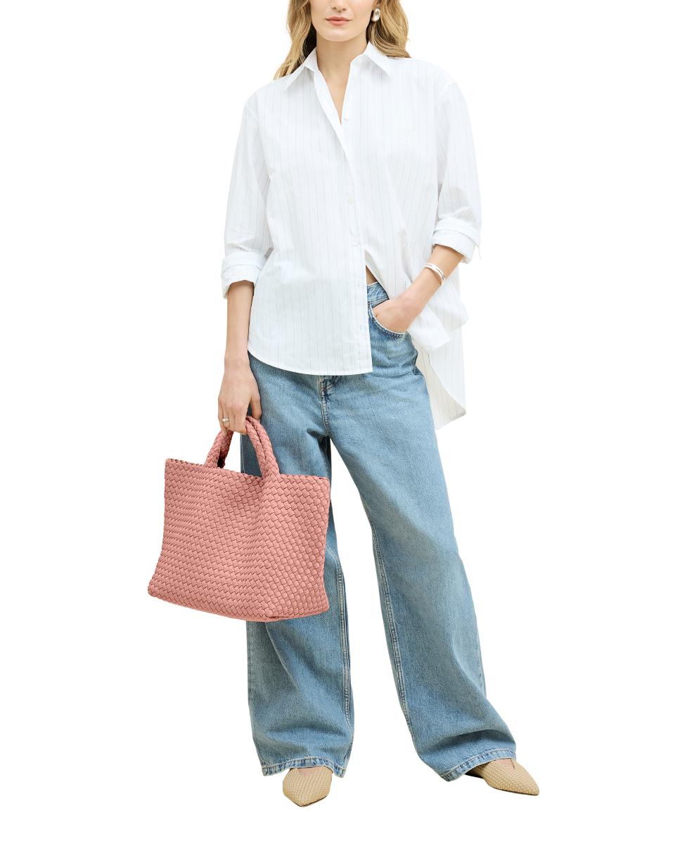 Mala Tipo Tote Média Entrançada Modelo St Barths Rosa-2