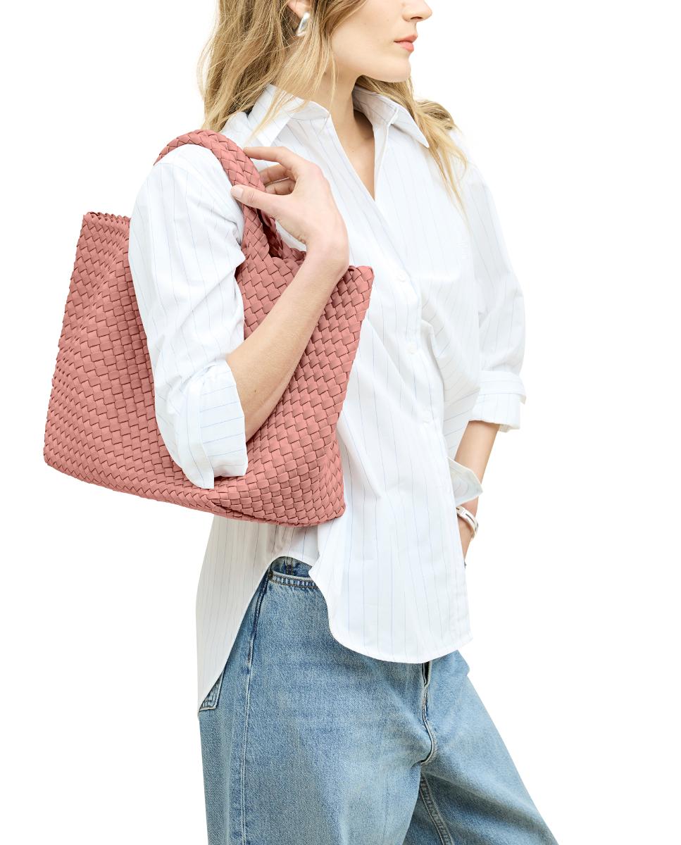 Mala Tipo Tote Média Entrançada Modelo St Barths Rosa-3
