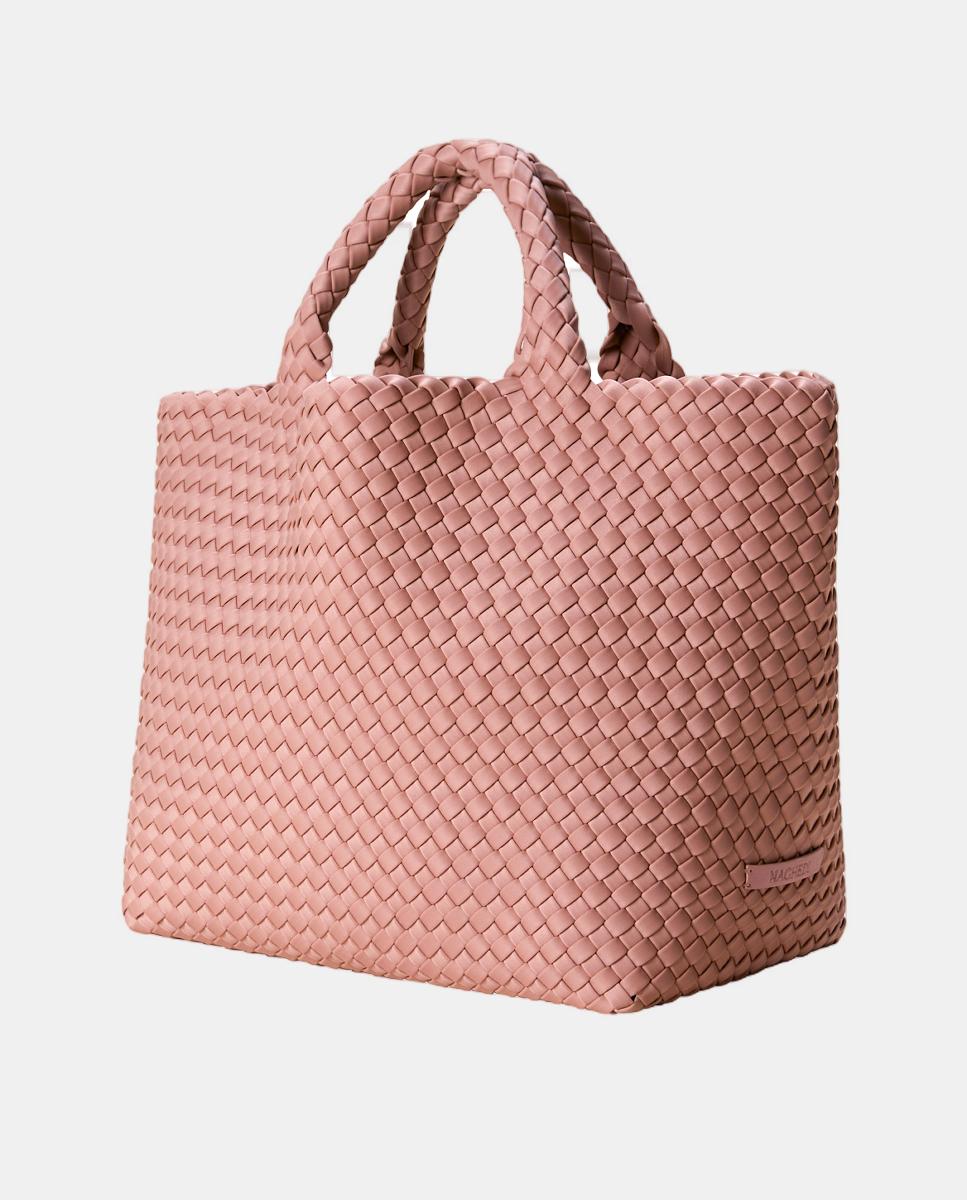 Mala Tipo Tote Média Entrançada Modelo St Barths Rosa-4