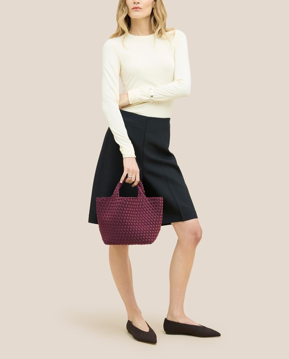 Mala Tipo Tote Pequena Entrançada Modelo St Barths Bordeaux-5
