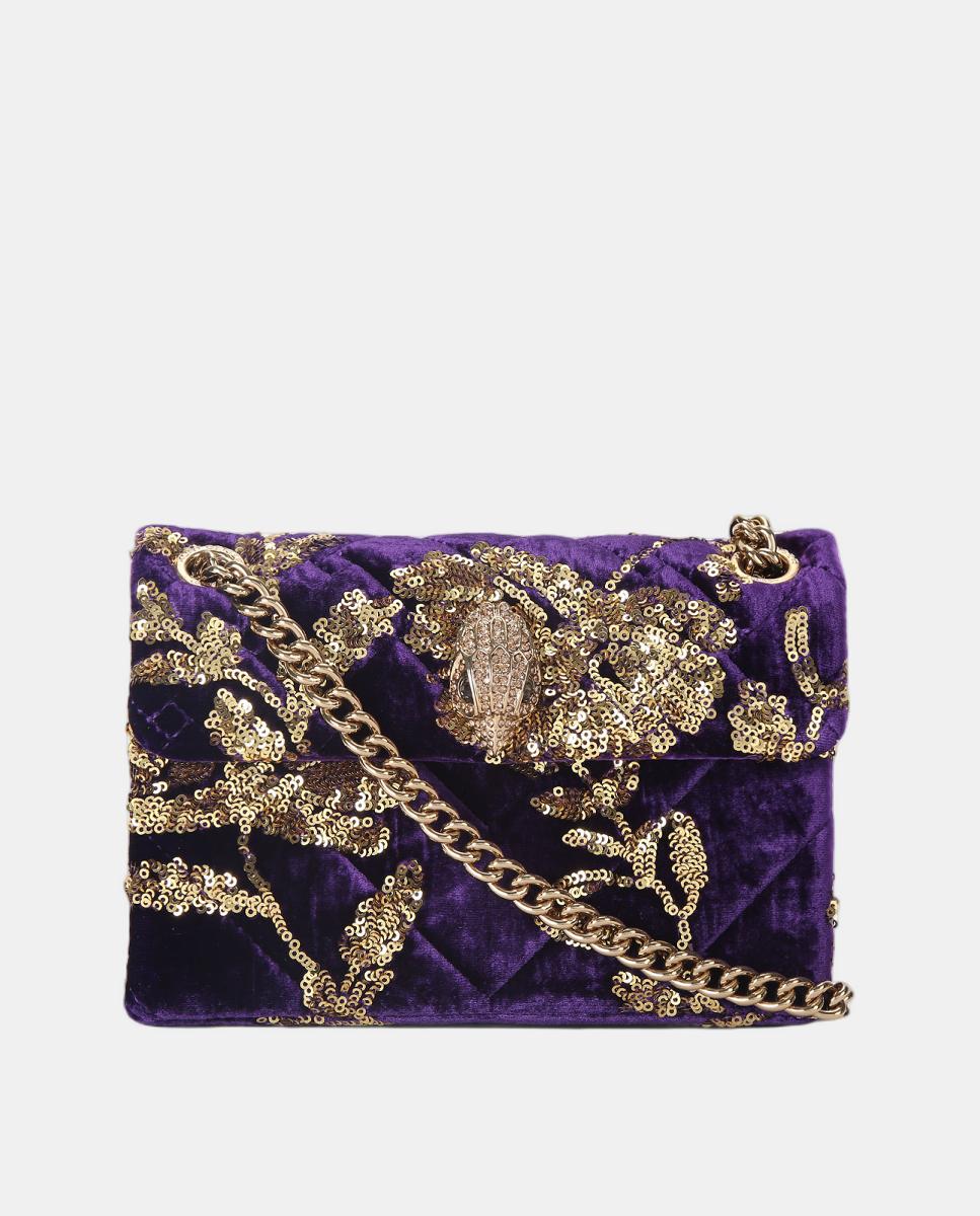 Mala a Tiracolo Mini Kensington em Veludo com Lantejoulas Roxo-1