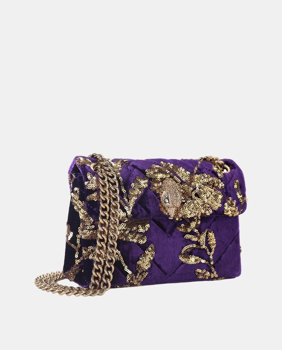 Mala a Tiracolo Mini Kensington em Veludo com Lantejoulas Roxo-2