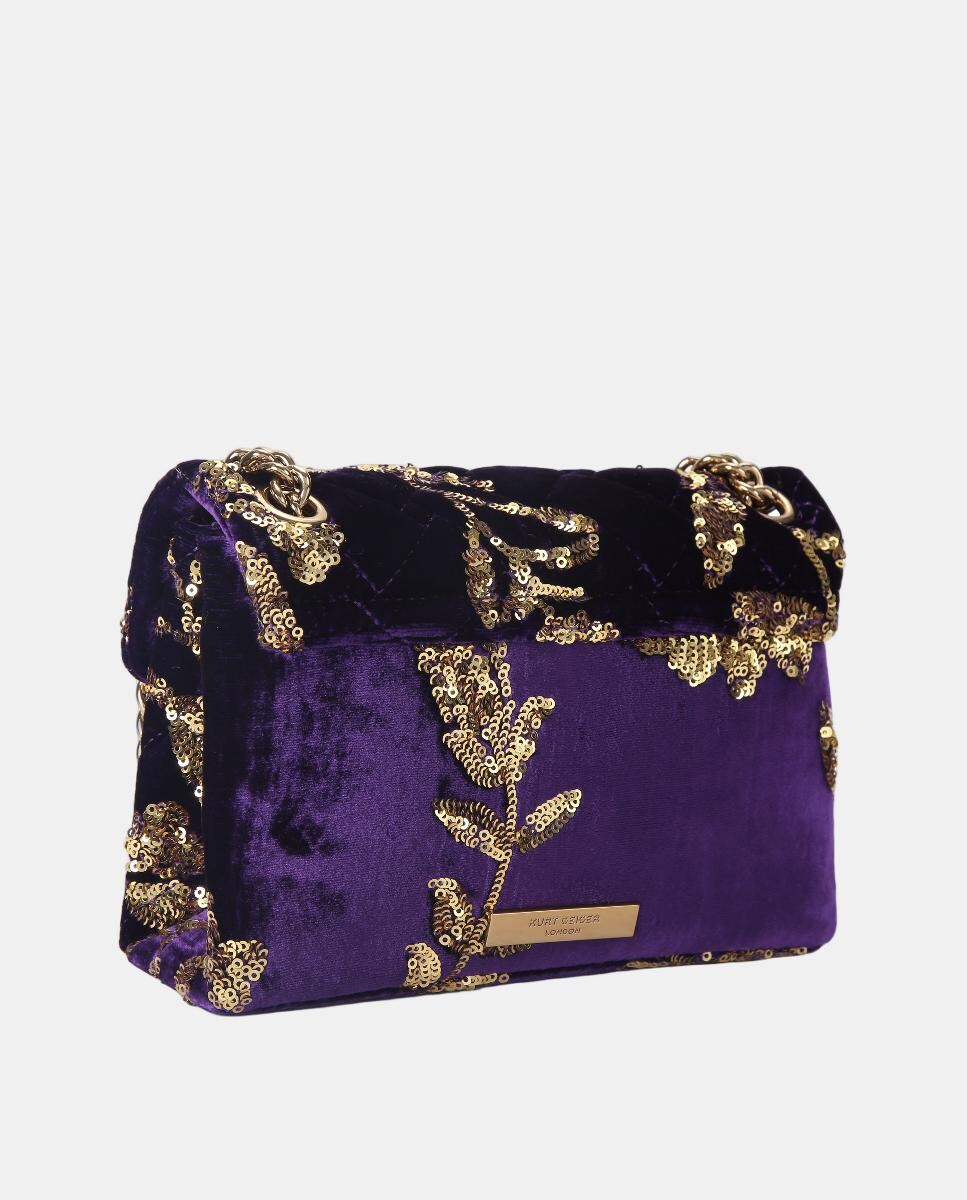 Mala a Tiracolo Mini Kensington em Veludo com Lantejoulas Roxo-3