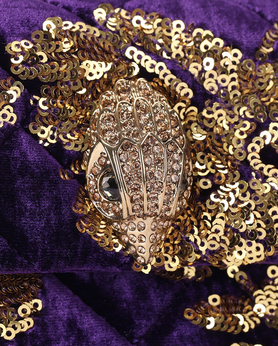 Mala a Tiracolo Mini Kensington em Veludo com Lantejoulas Roxo-4